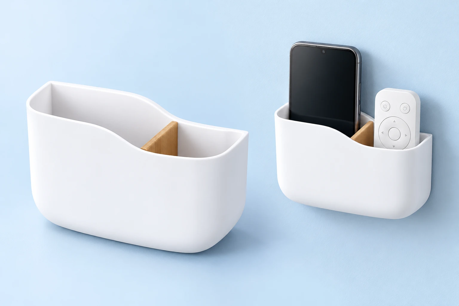 White Divided Wall Phone Pocket with Removable Divider