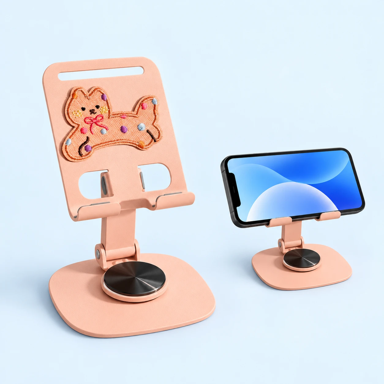 Pink Cat-Patch Rotating Metal Phone Stand photo