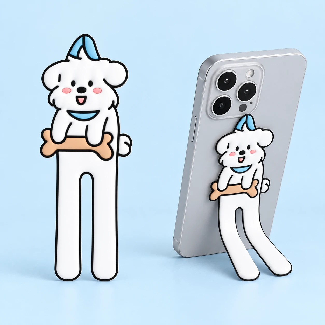 White Puppy and Bone Bendable Phone Kickstand