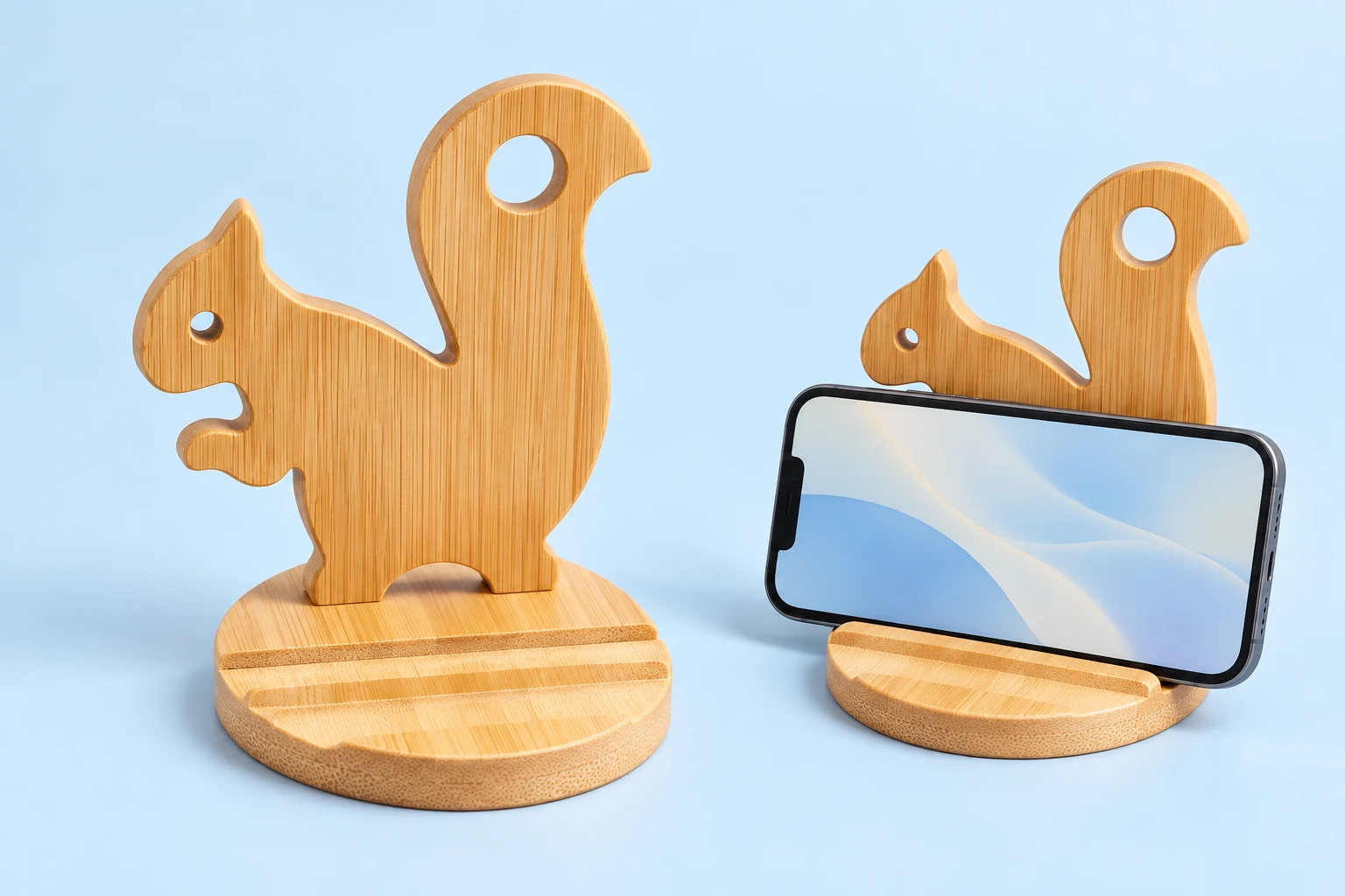 Bamboo Squirrel Phone Stand