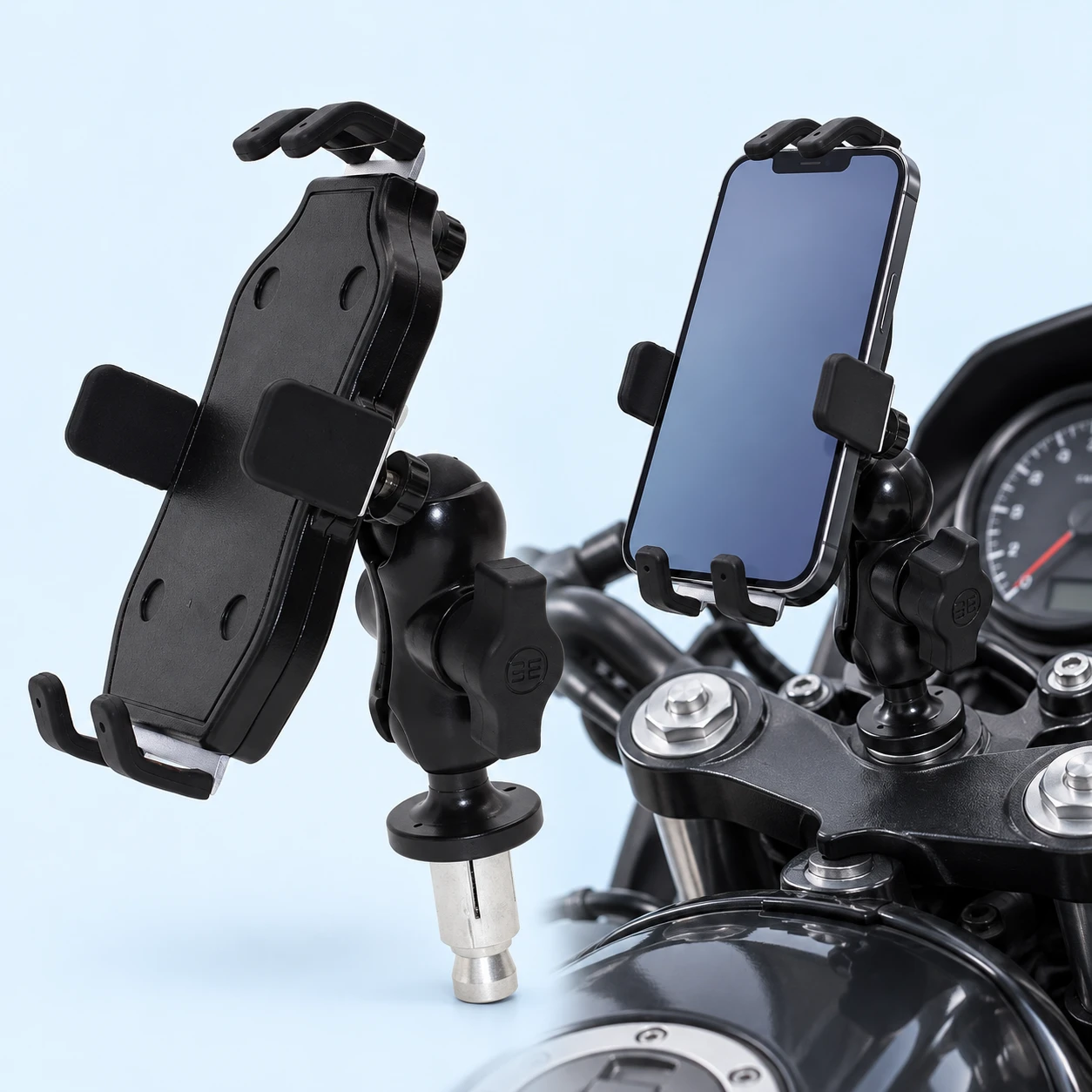 Black Six-Contact Fork-Stem Phone Mount