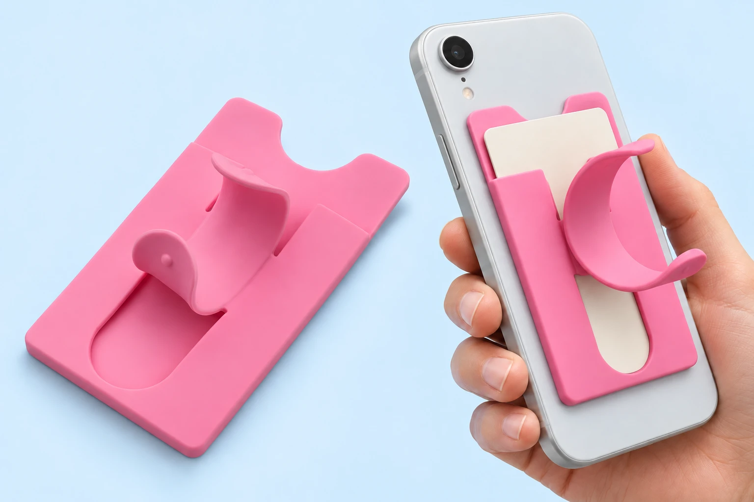 Pink Silicone Card Pocket Phone Stand photo