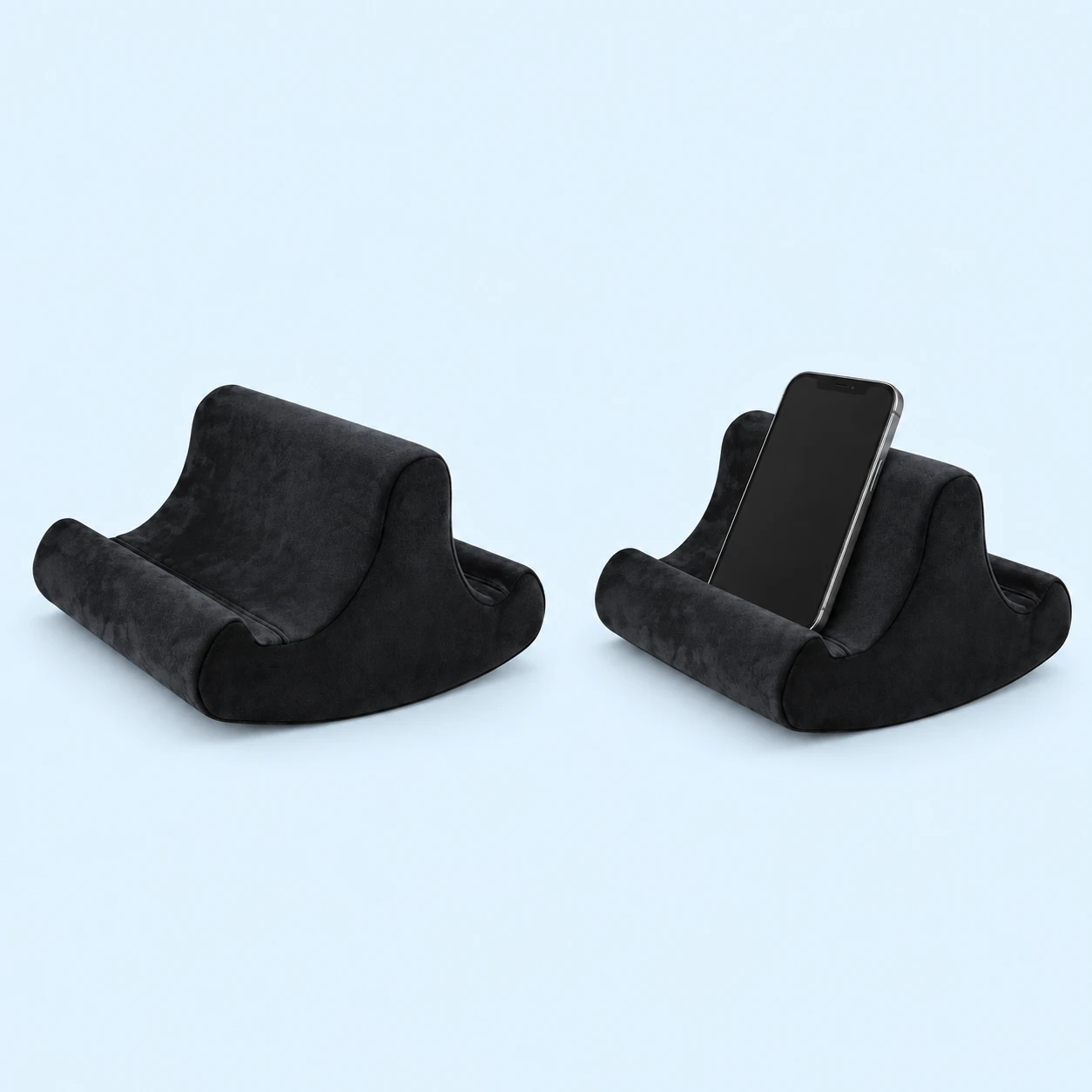 Black Double-Trough Curved Phone Cushion