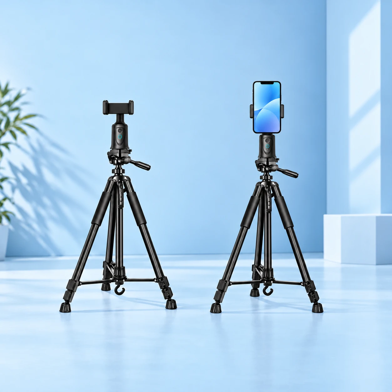 Black Face-Tracking Phone Holder with Braced Tripod