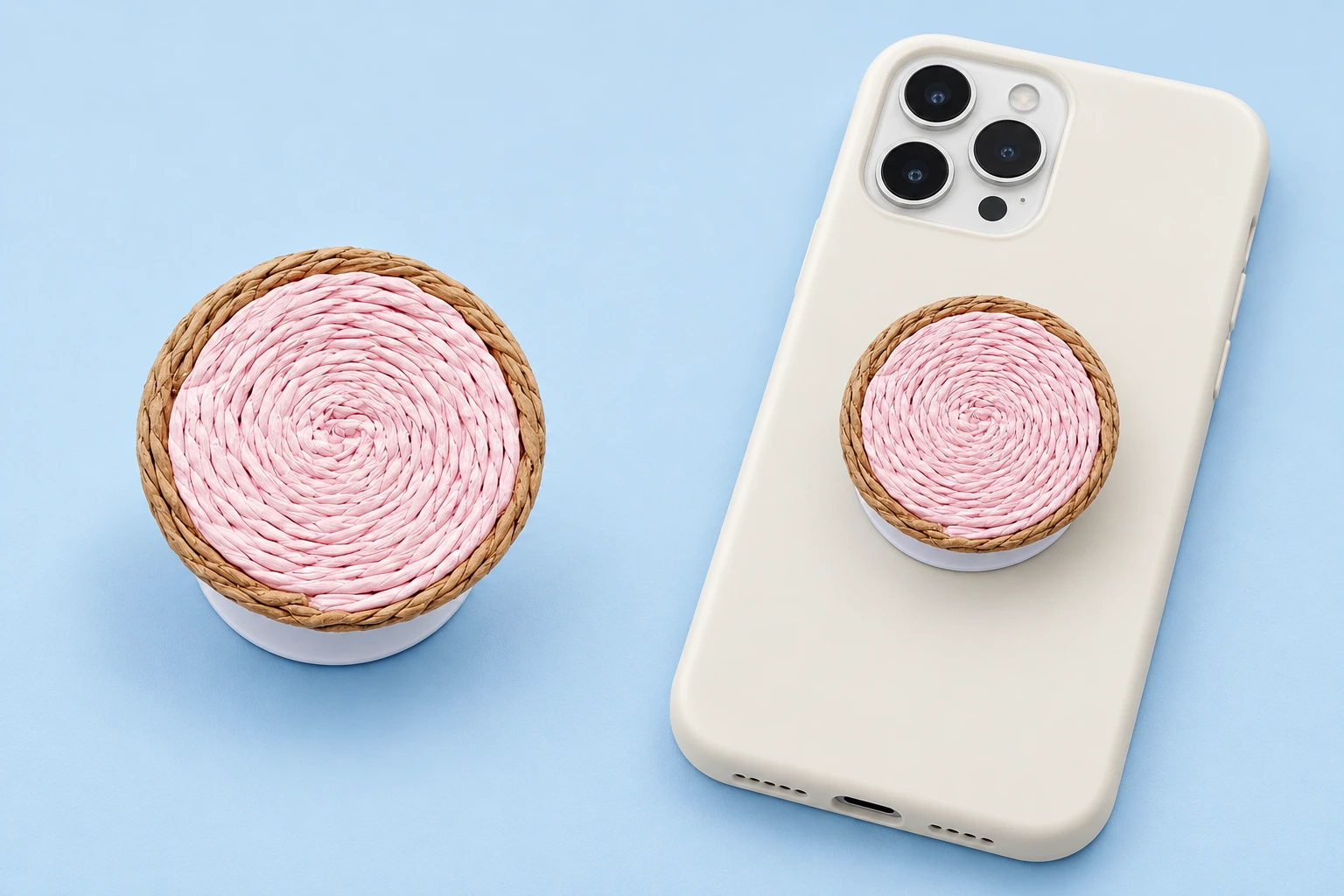 Pale Pink Coiled-Woven Phone Grip