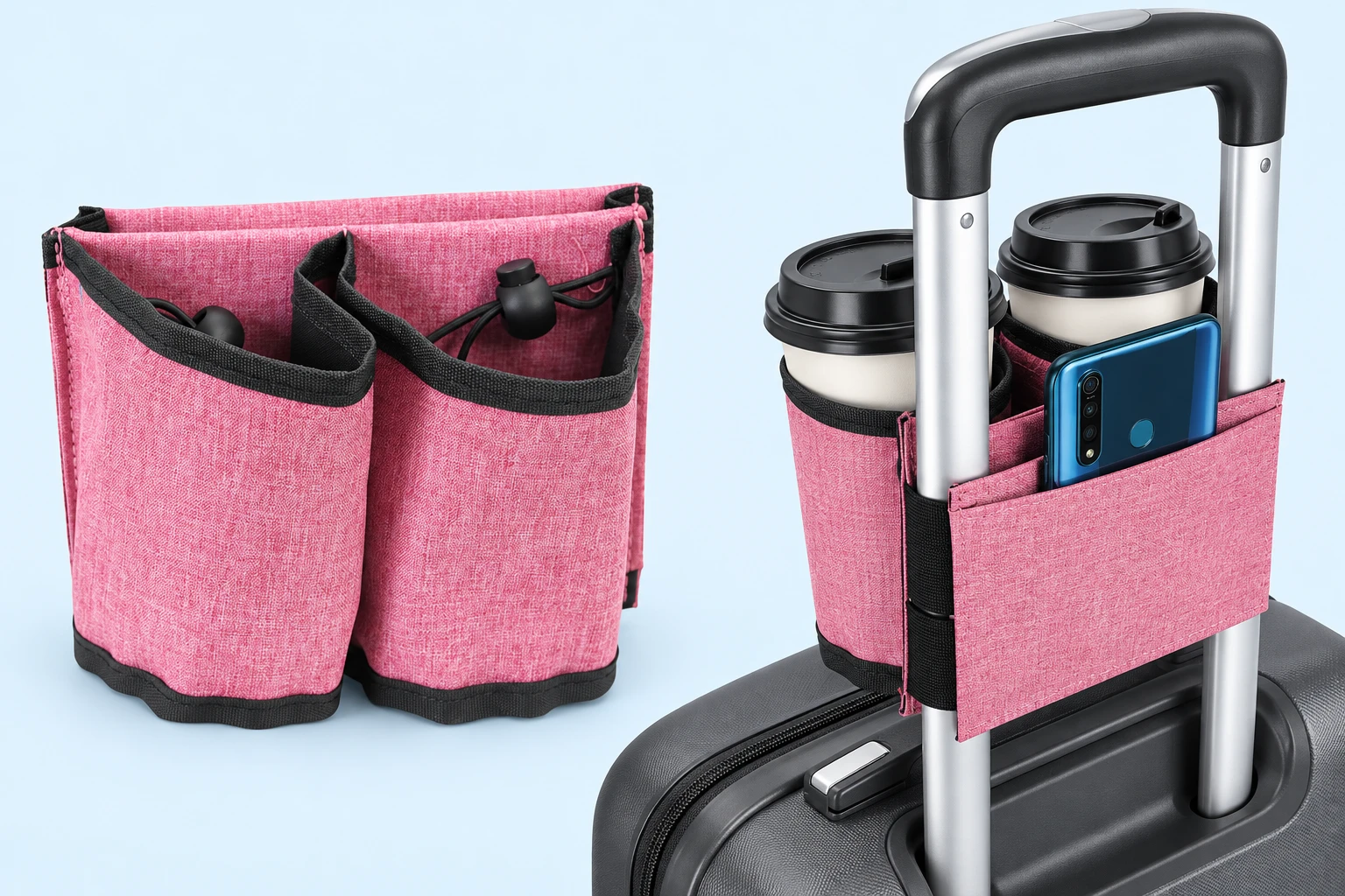 Rose-Pink Luggage Cup and Phone Carrier