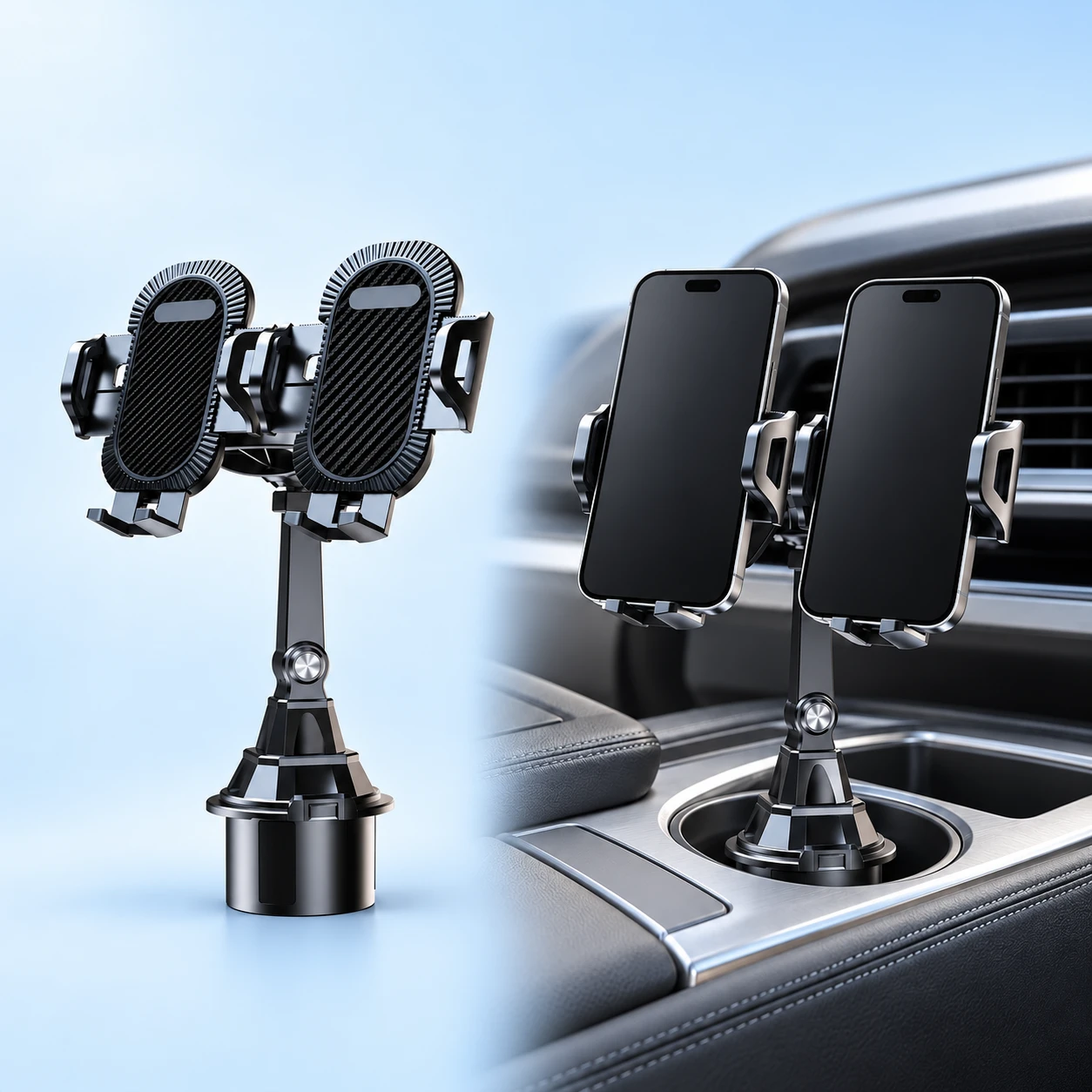 Black Twin-Cradle Cup Holder Phone Mount