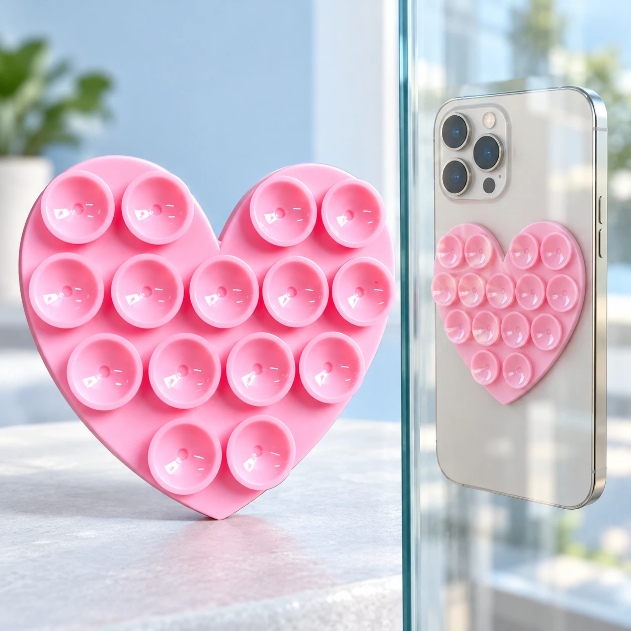 Pink Heart Silicone Suction Phone Pad photo