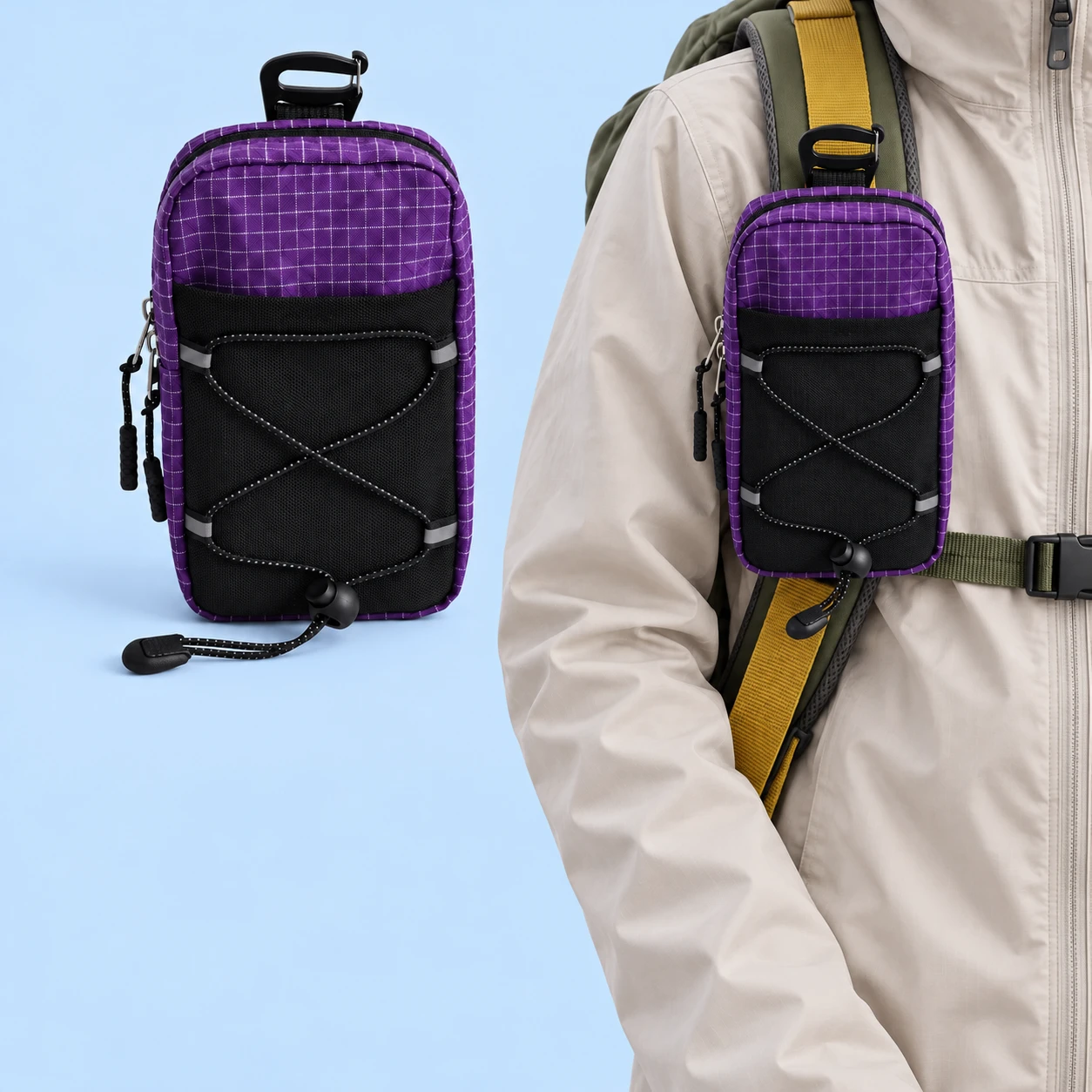 Purple Bungee-Front Shoulder-Strap Phone Pouch