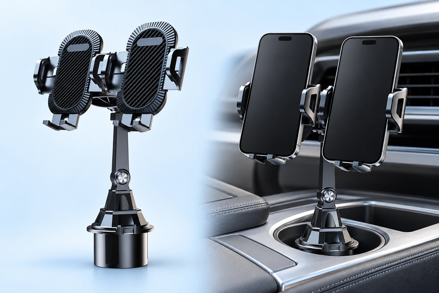 Black Twin-Cradle Cup Holder Phone Mount