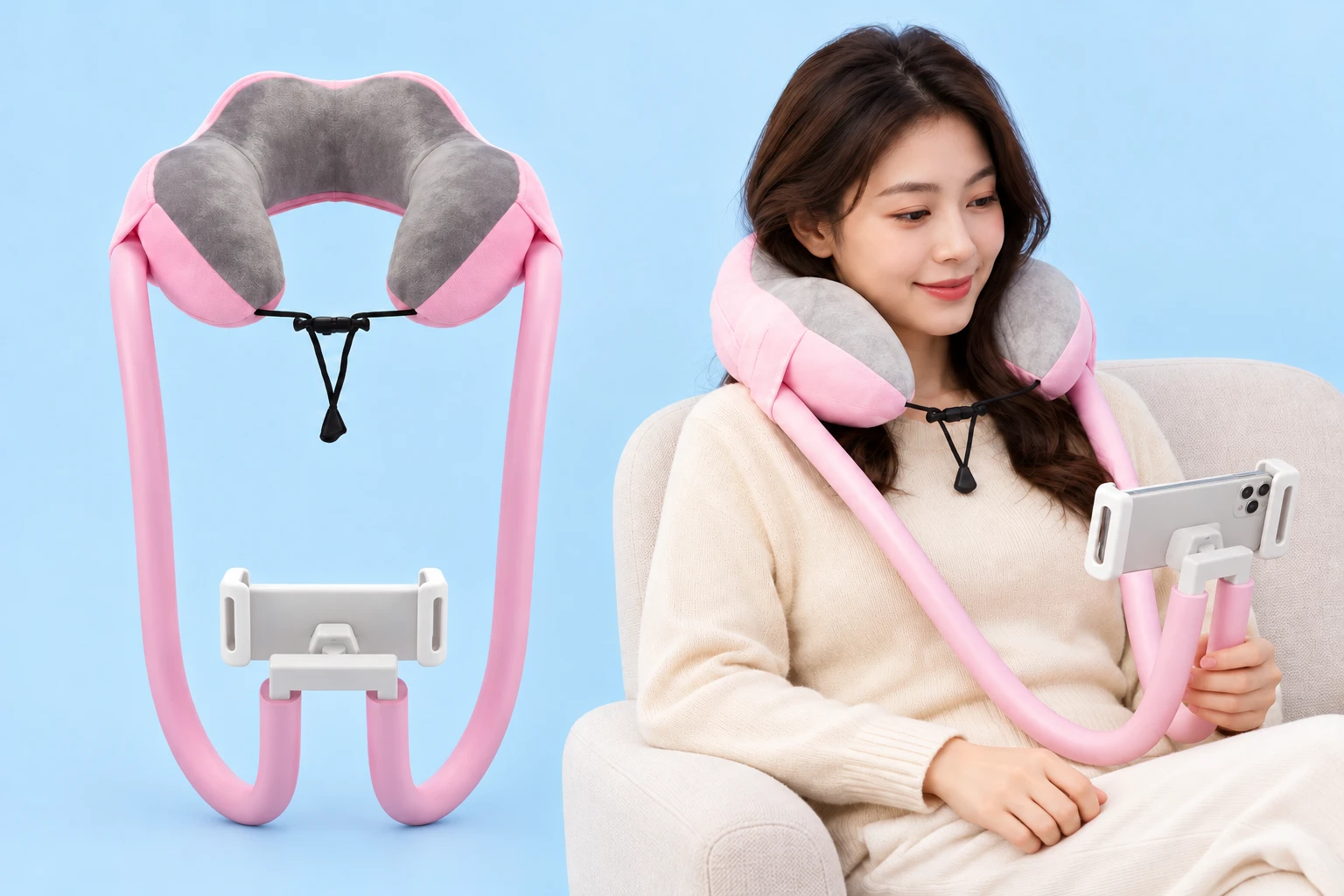 Pink Neck-Pillow Phone Holder photo