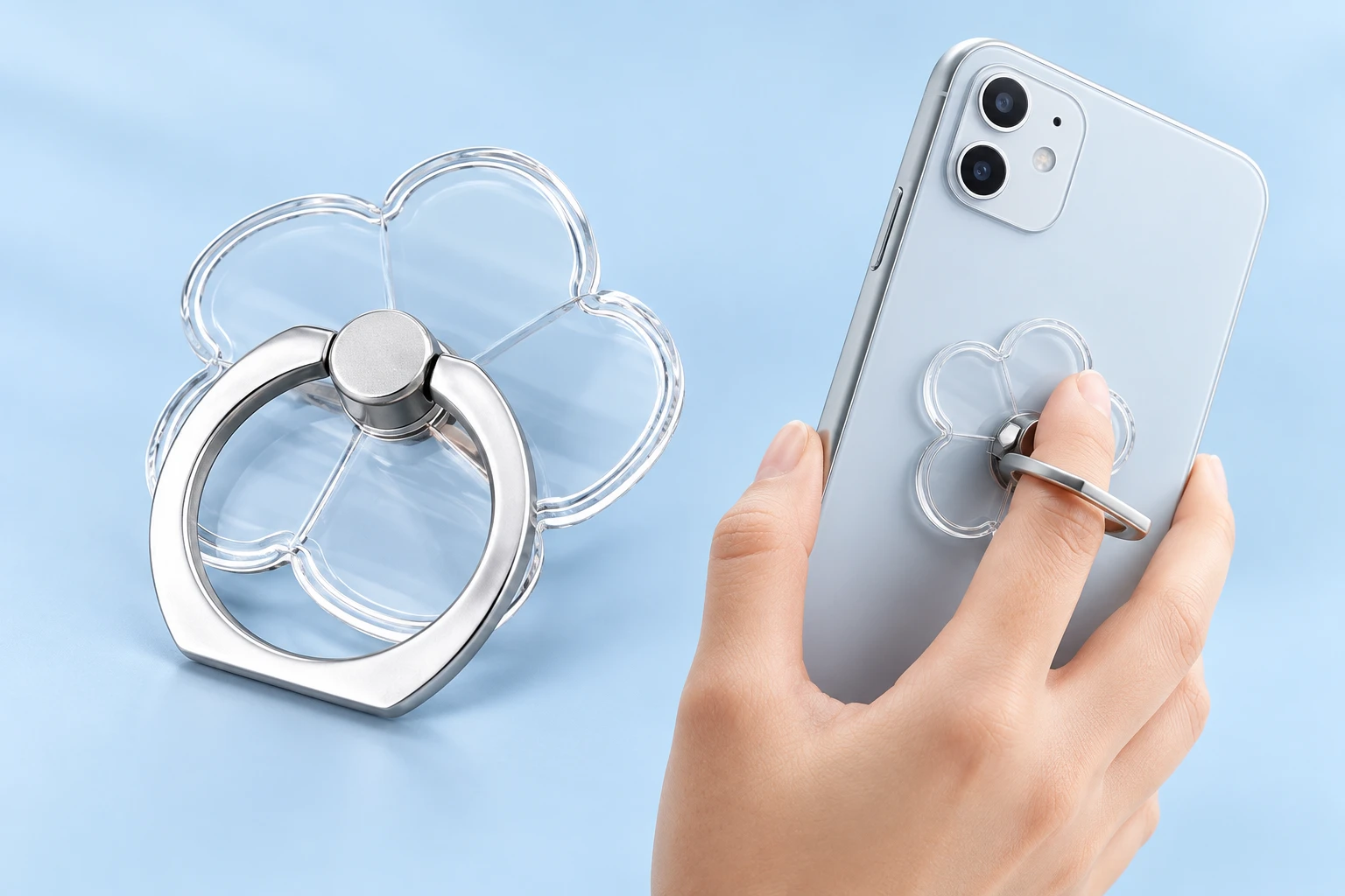 Clear Five-Petal Flower Phone Ring Holder