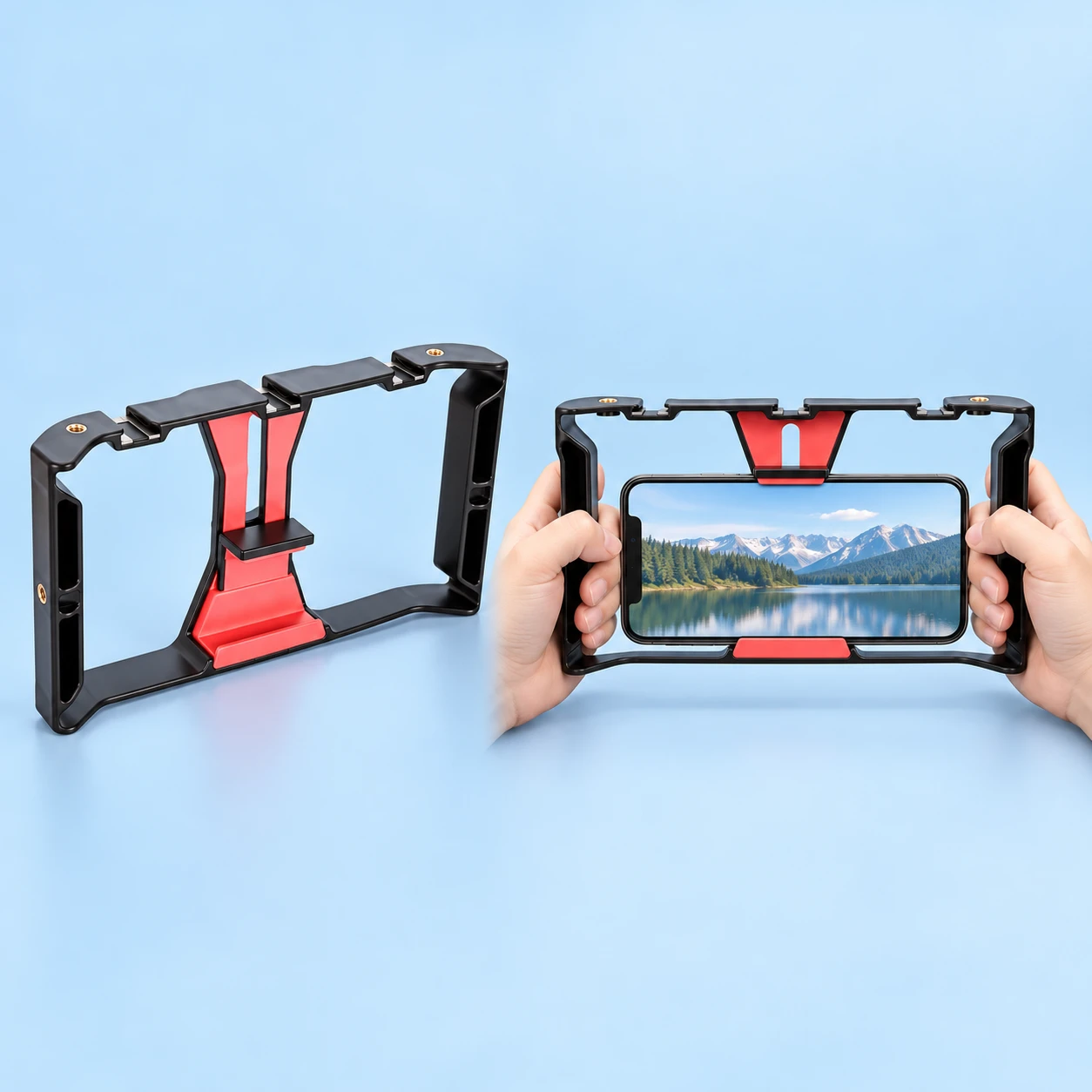 Black Slotted-Frame Phone Cage with Integrated Grips