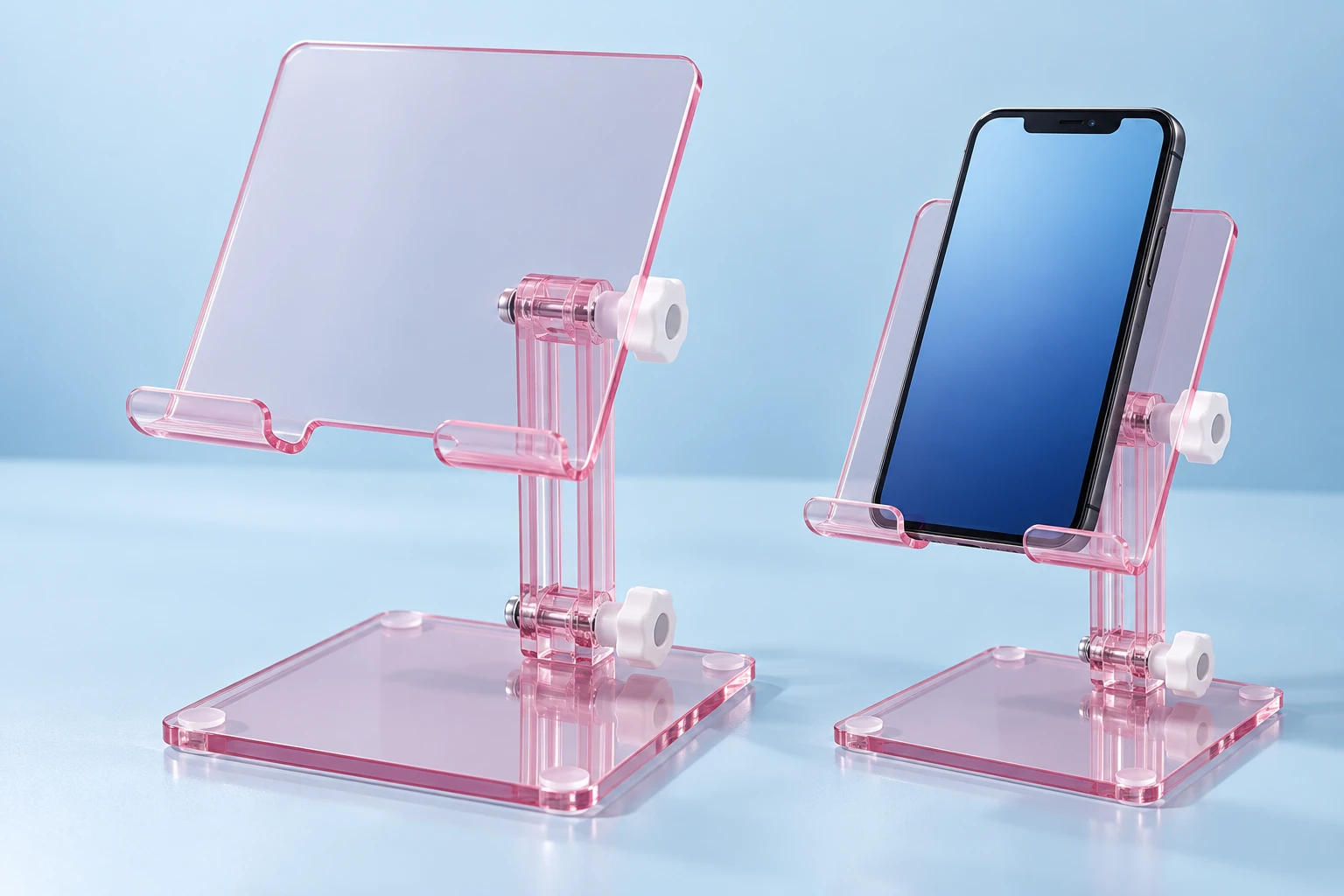 Transparent Pink Twin-Hinge Acrylic Phone Stand