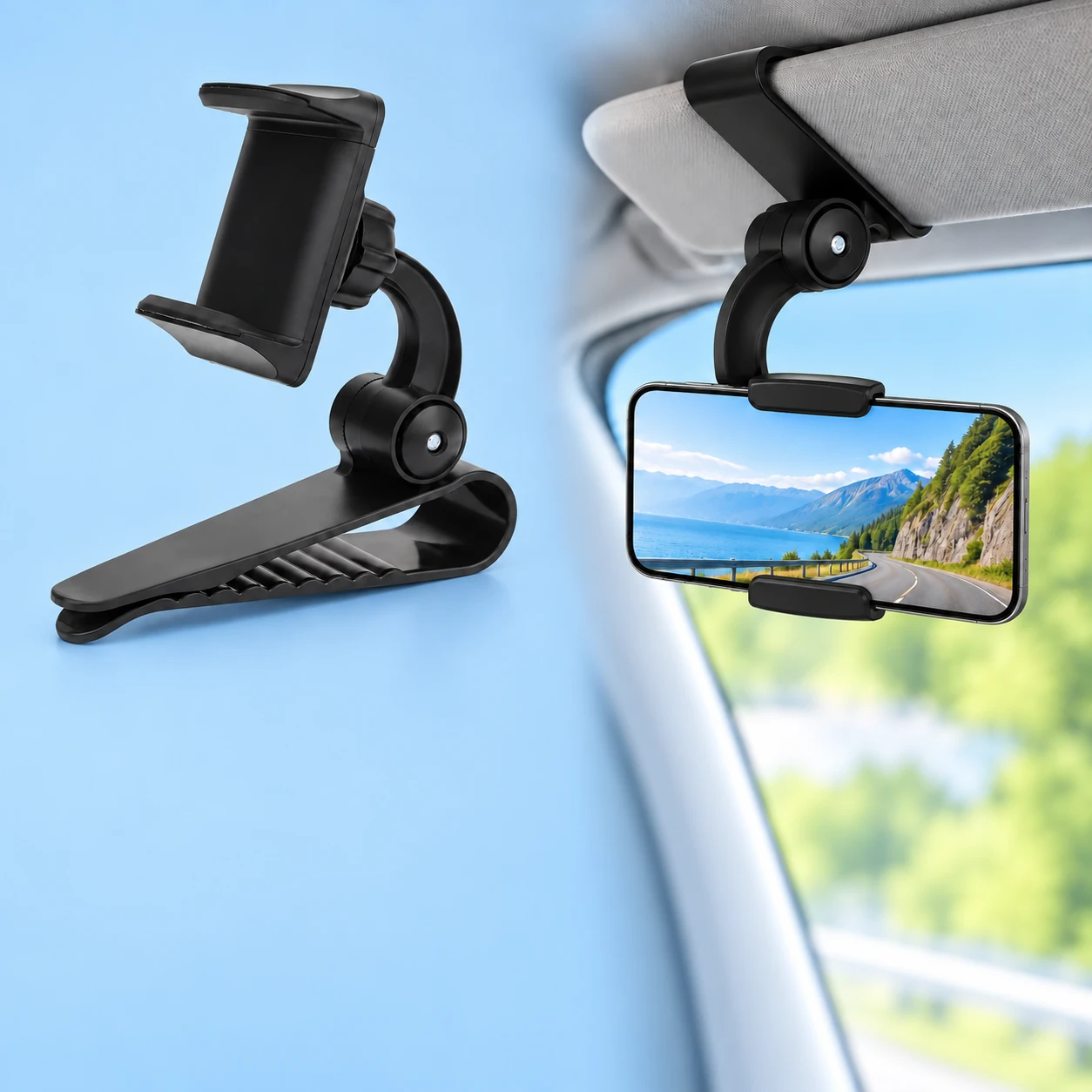 Black Curved-Neck Visor Clip Phone Holder