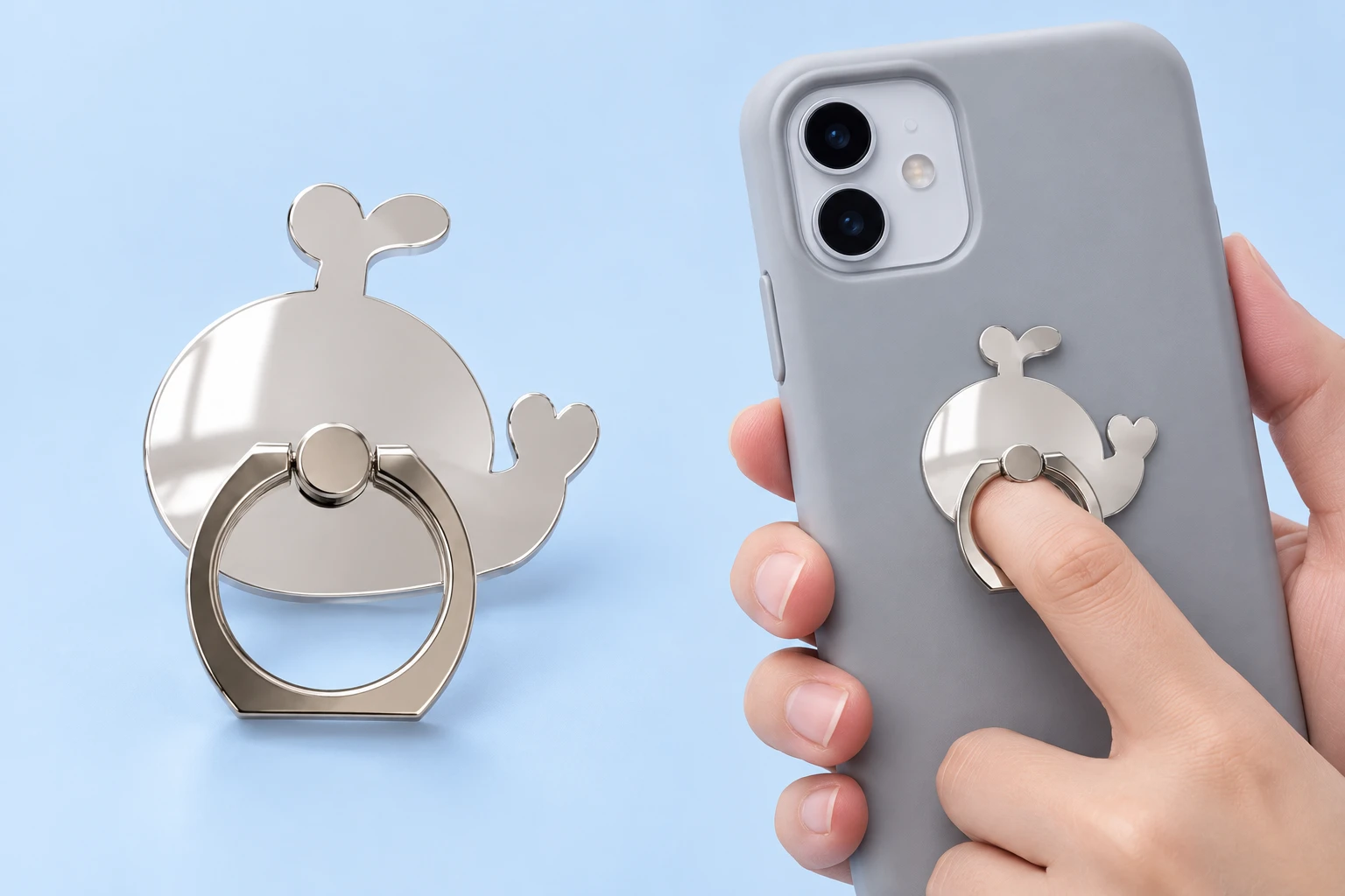 Mirrored Whale Phone Ring Holder
