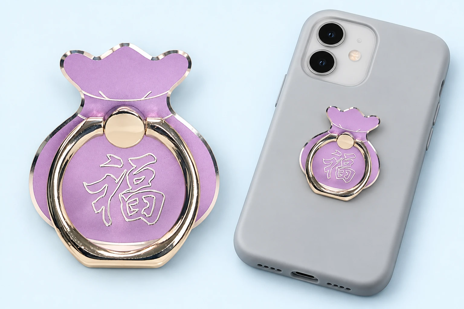 Lilac Fortune-Bag Phone Ring Holder