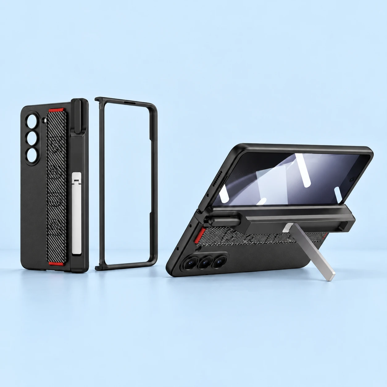 Carbon-Pattern Hinge-Spine Stand Case for Galaxy Z Fold5
