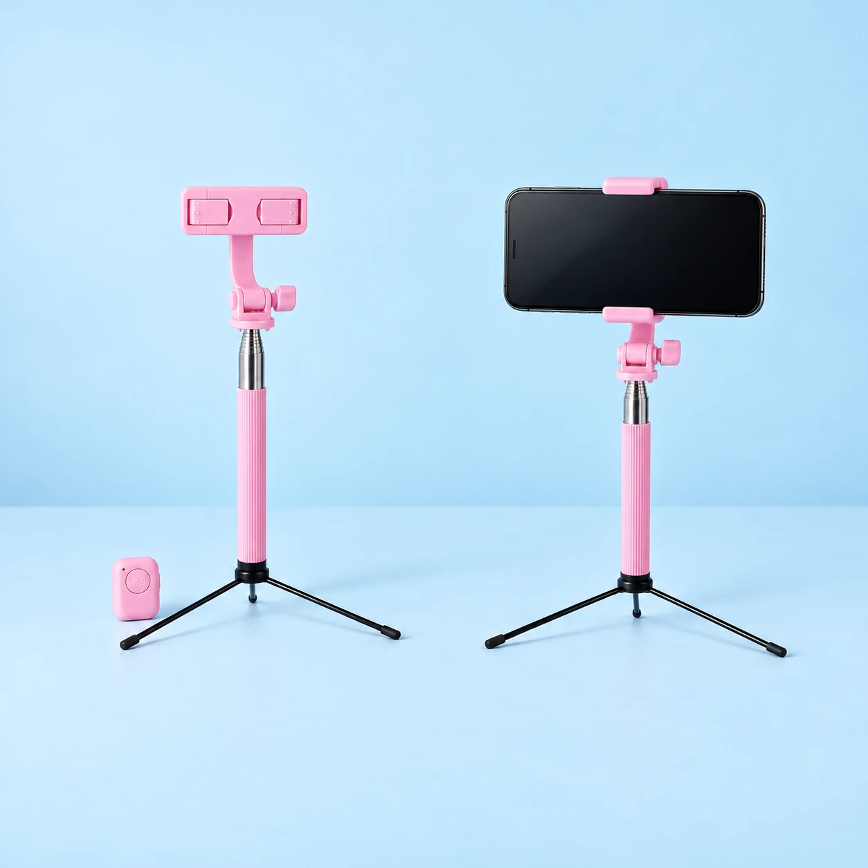 Pink Ribbed Selfie Stick with Mini Tripod