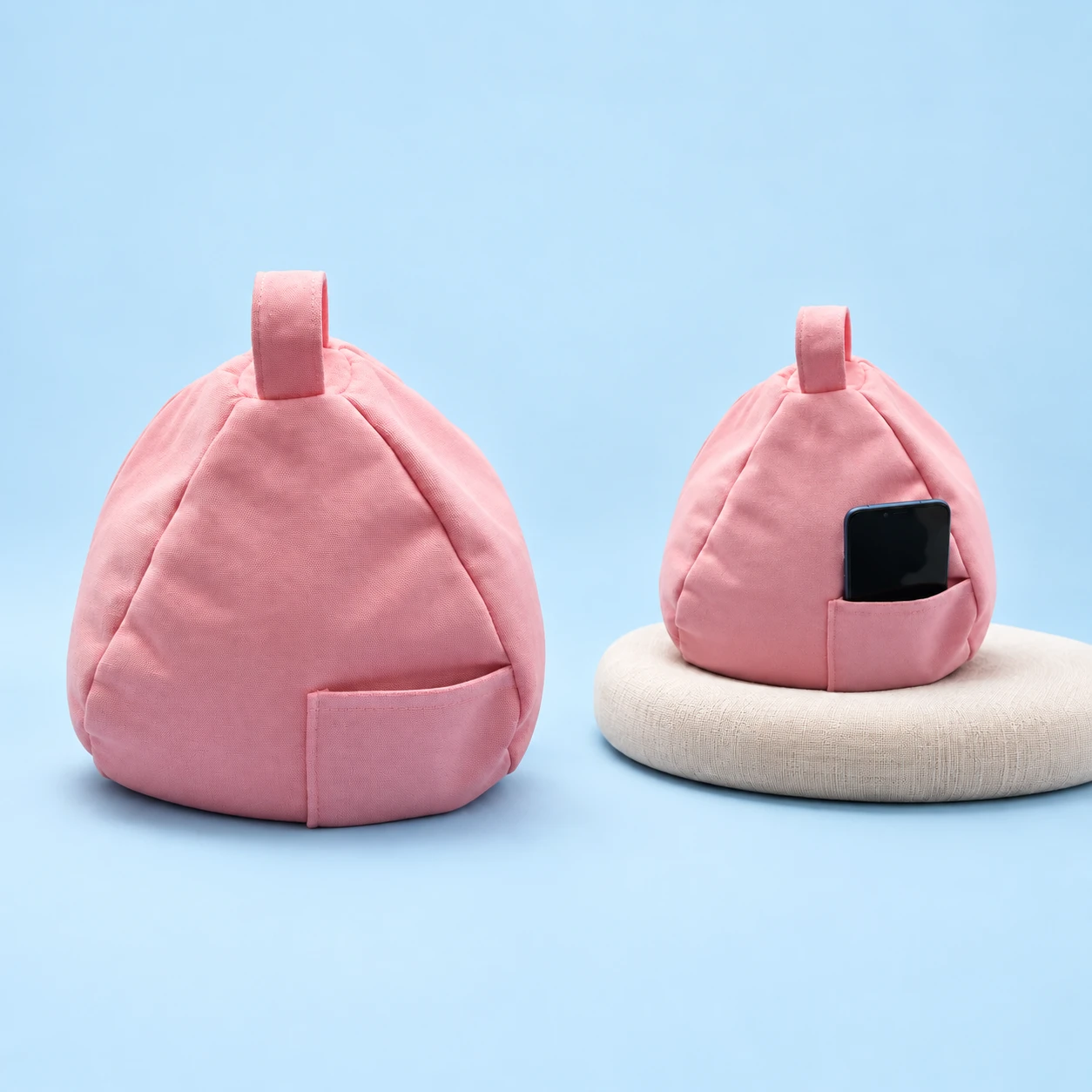 Pink Foam-Filled Beanbag Phone Support with Pocket