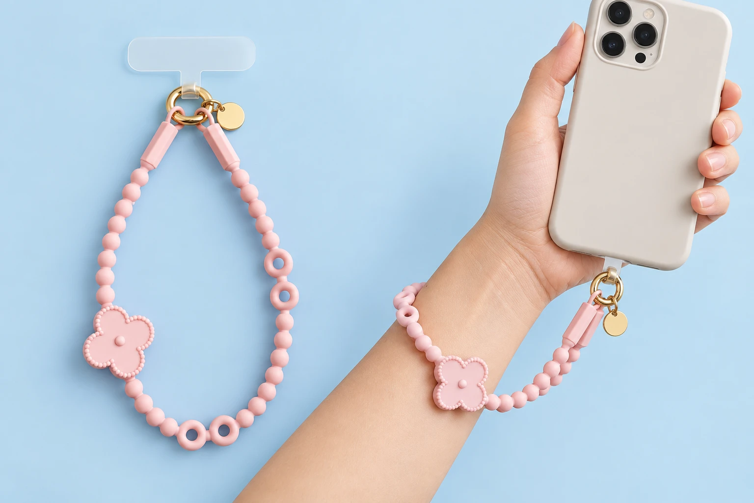 Pink Clover Silicone Wrist Phone Lanyard photo