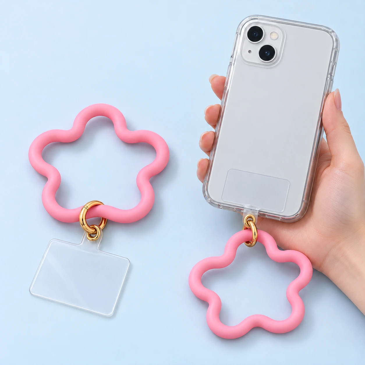 Cherry Pink Five-Lobed Silicone Phone Wrist Loop Kit