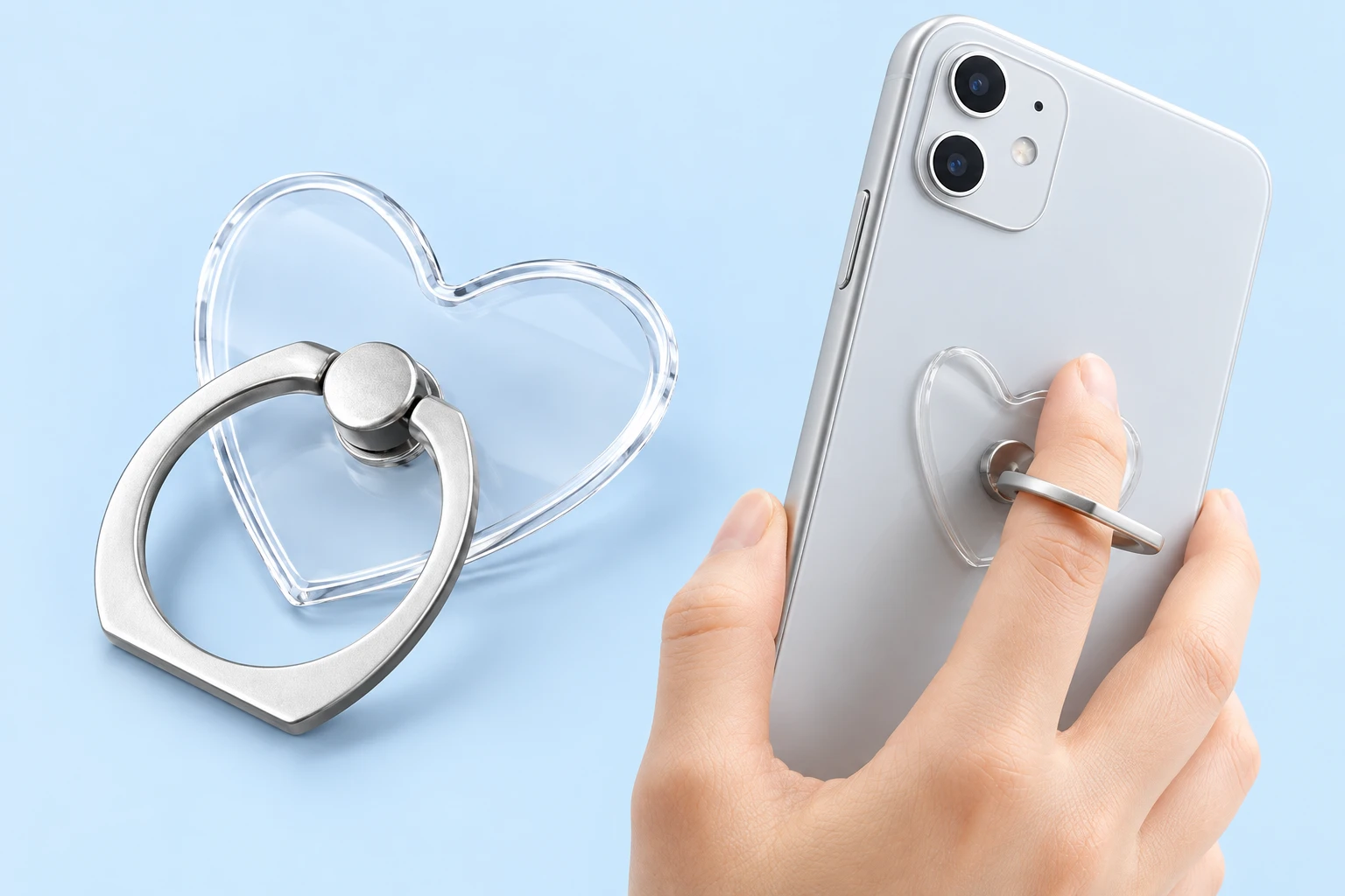 Clear Heart-Shaped Phone Ring Holder