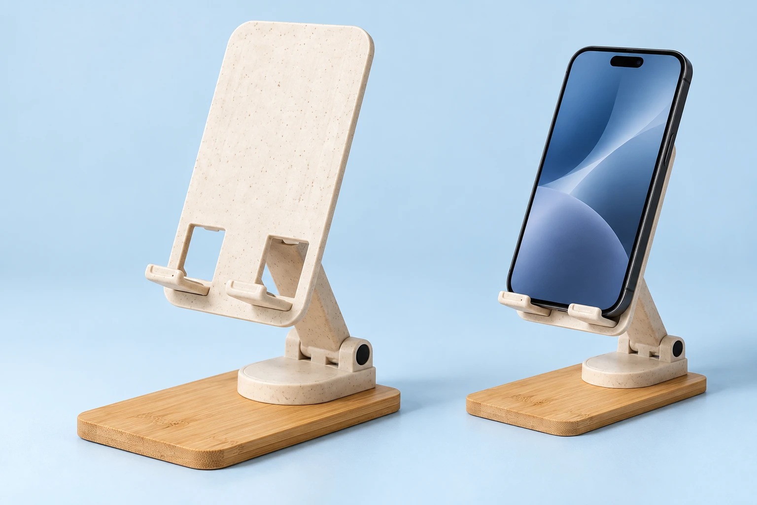 Cream Speckled Folding Phone Stand with Bamboo Base
