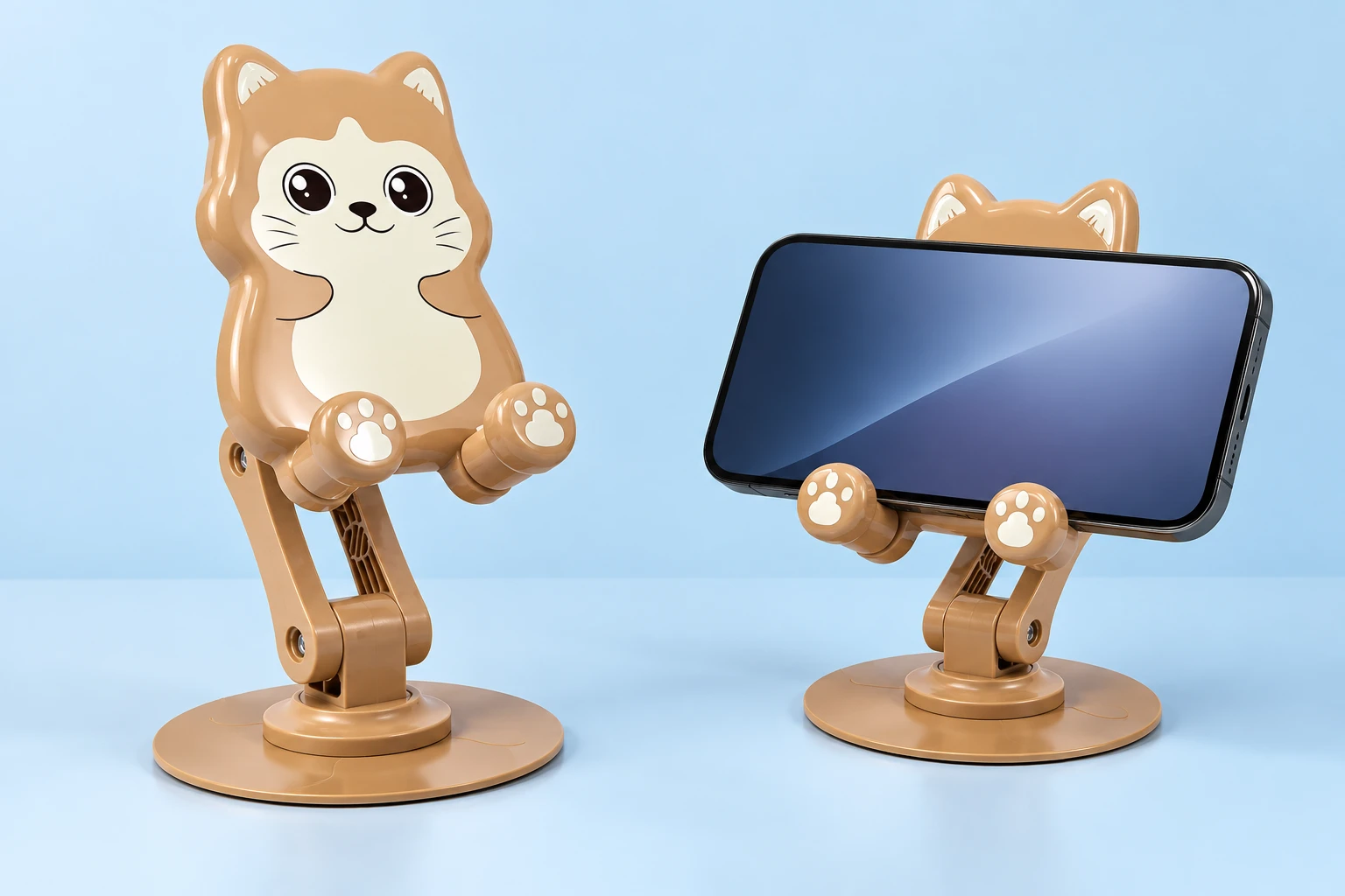 Tan Cat Rotating Folding Phone Stand