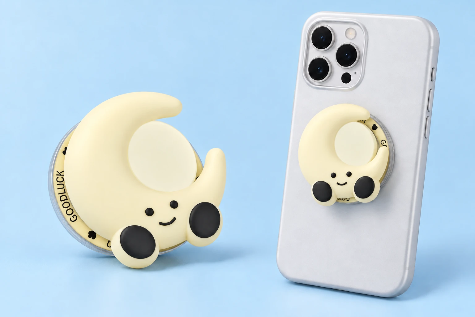 Cream Smiling Crescent Moon Magnetic Phone Grip