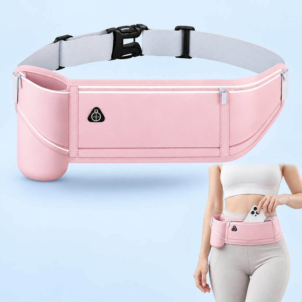 Pastel Pink Running Phone Belt with Bottle Pocket