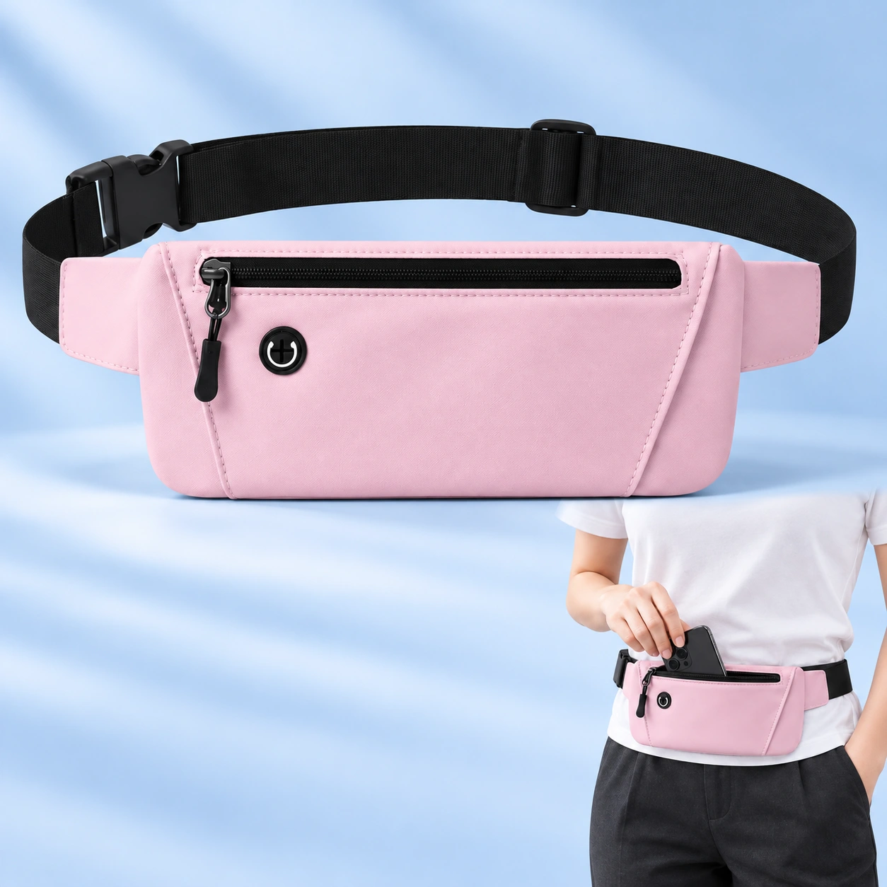 Pastel Pink Front-Zip Running Phone Belt