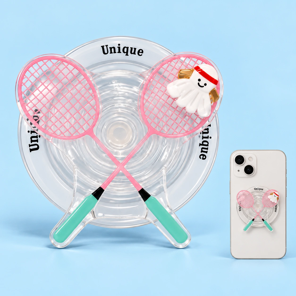 Pink Crossed Badminton Racket Magnetic Phone Grip