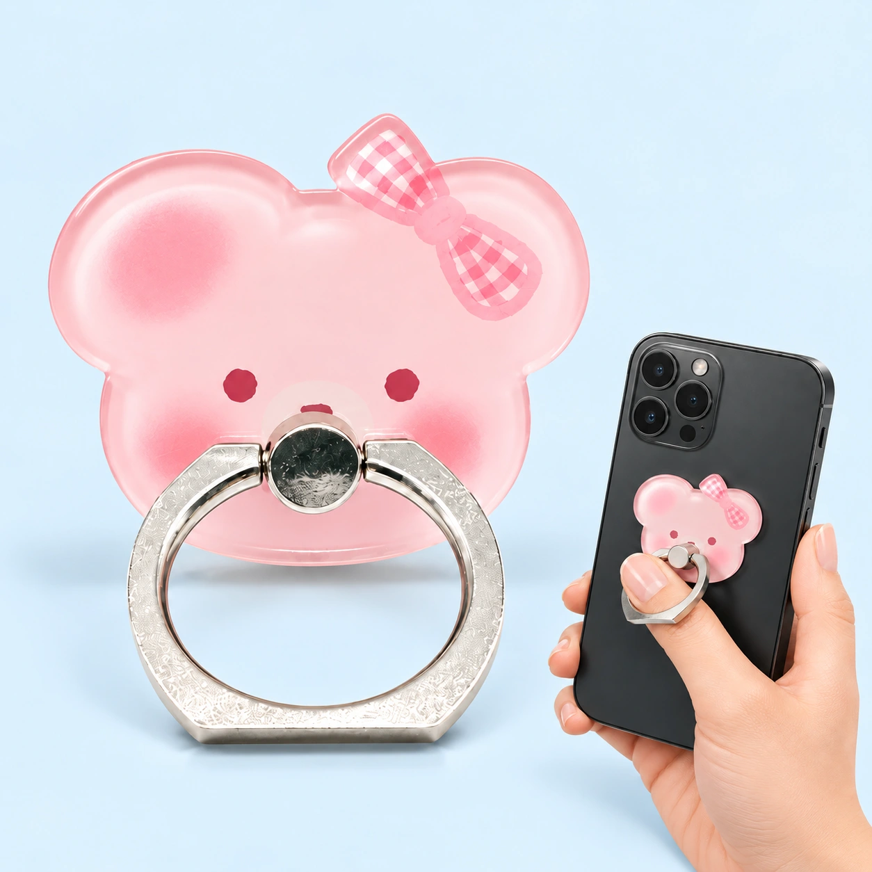 Pink Bow Bear Phone Ring Holder