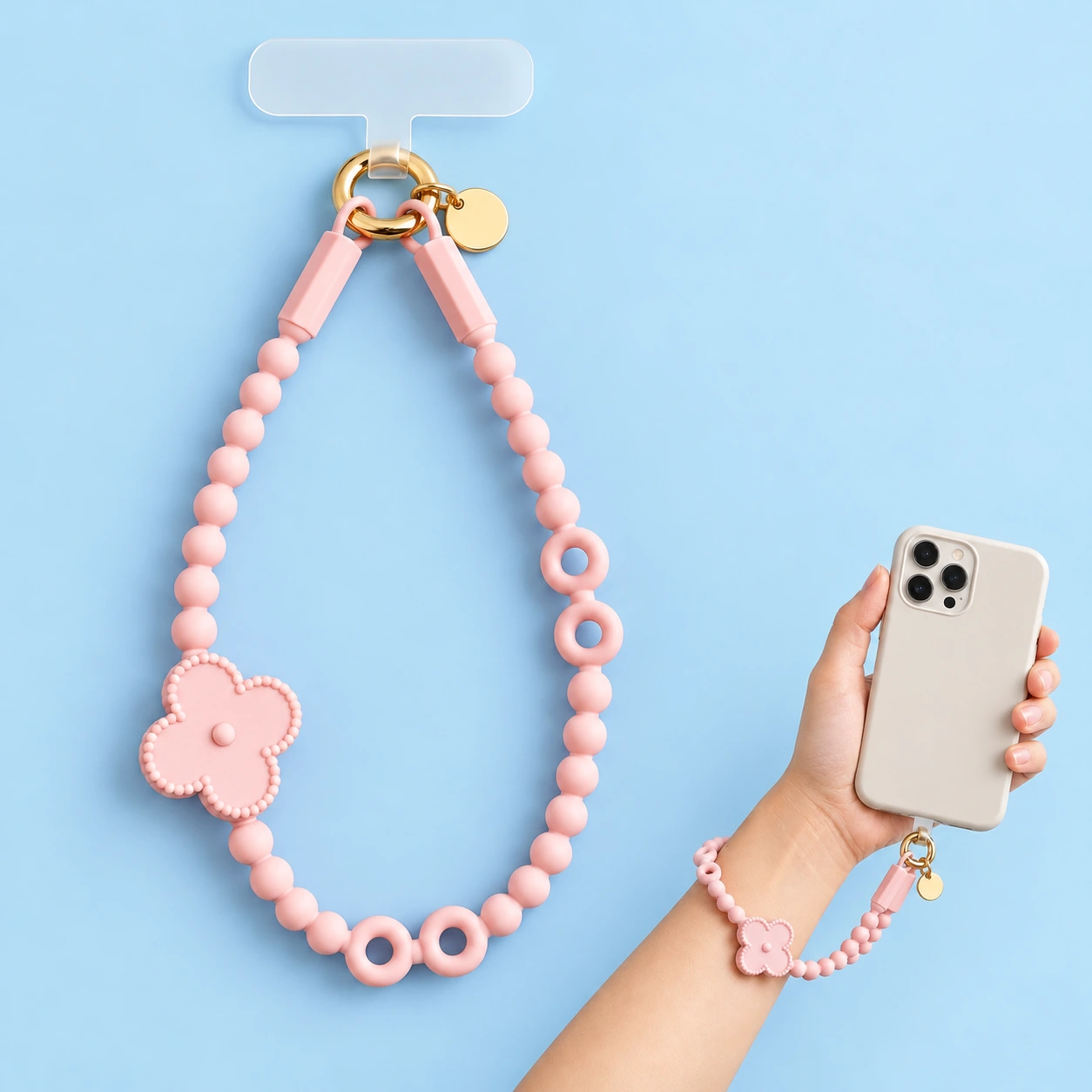 Pink Clover Silicone Wrist Phone Lanyard