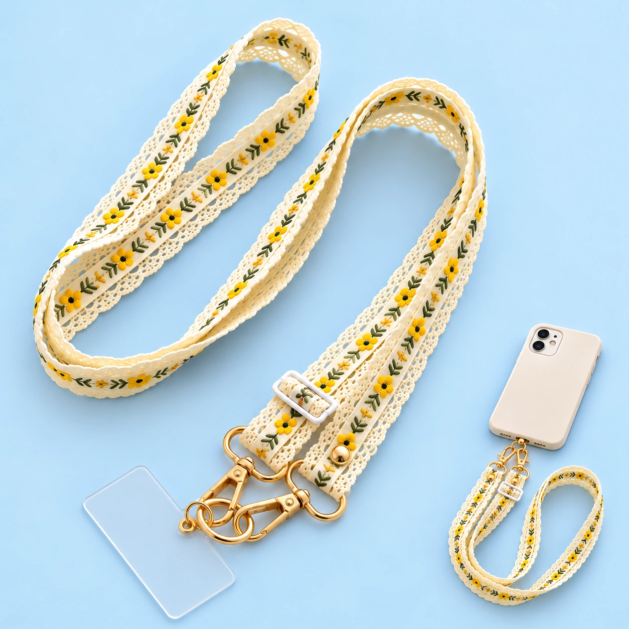 Yellow Flower Lace Crossbody Phone Lanyard
