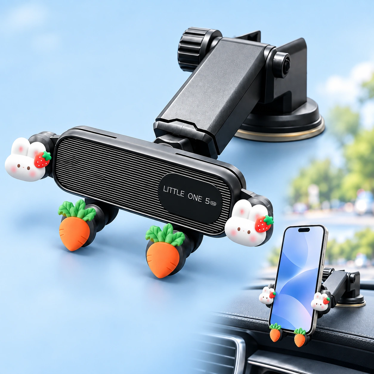 Strawberry Bunny Long-Arm Dashboard Phone Holder