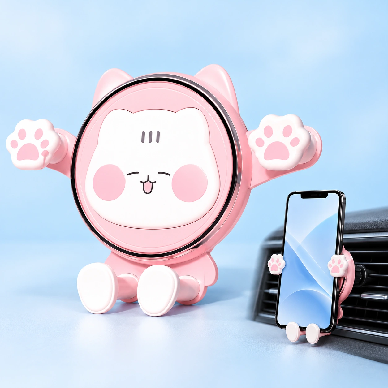 Pink Cat-Paw Gravity Car Vent Phone Holder