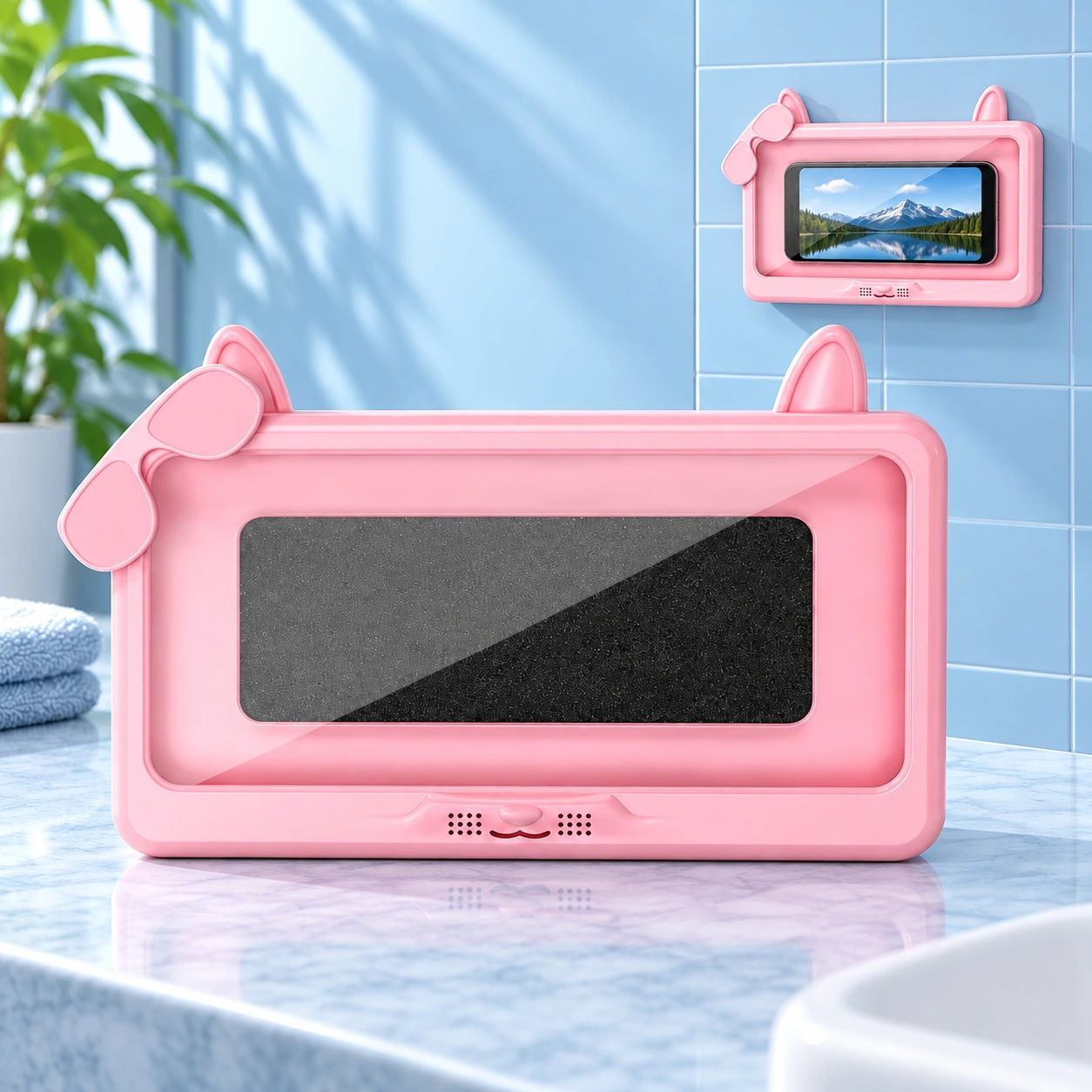 Pink Cat-Ear Wall-Mounted Shower Phone Box