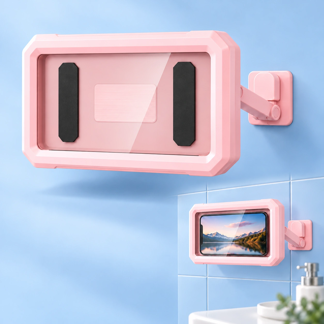 Pink Articulated Wall-Mounted Shower Phone Box