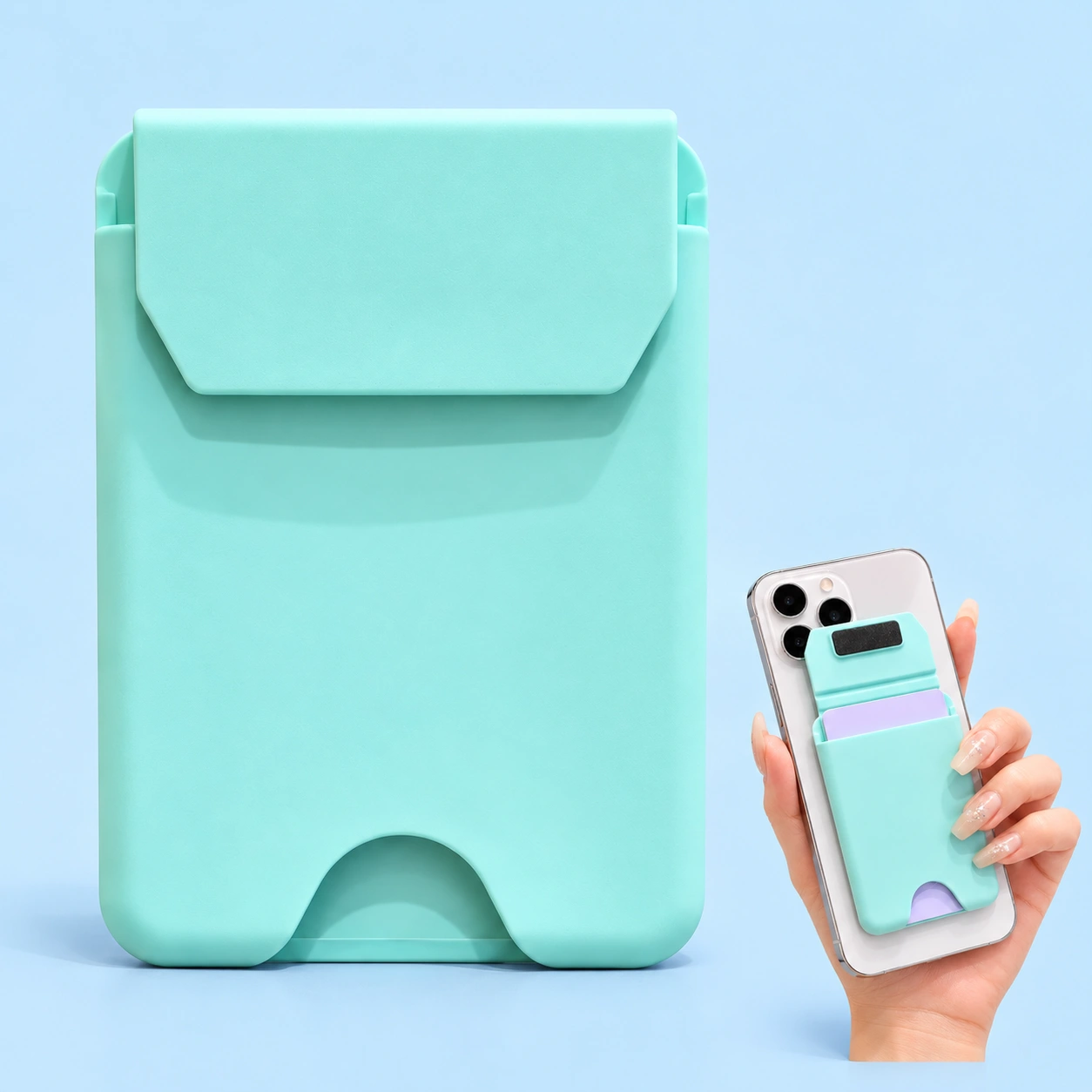 Mint Flip-Top Silicone Wallet Phone Stand