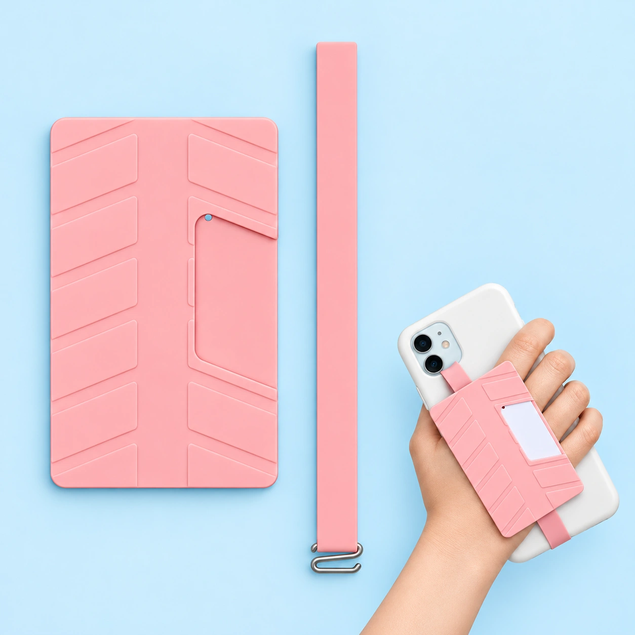 Pink Silicone Card-Pocket Phone Hand Strap