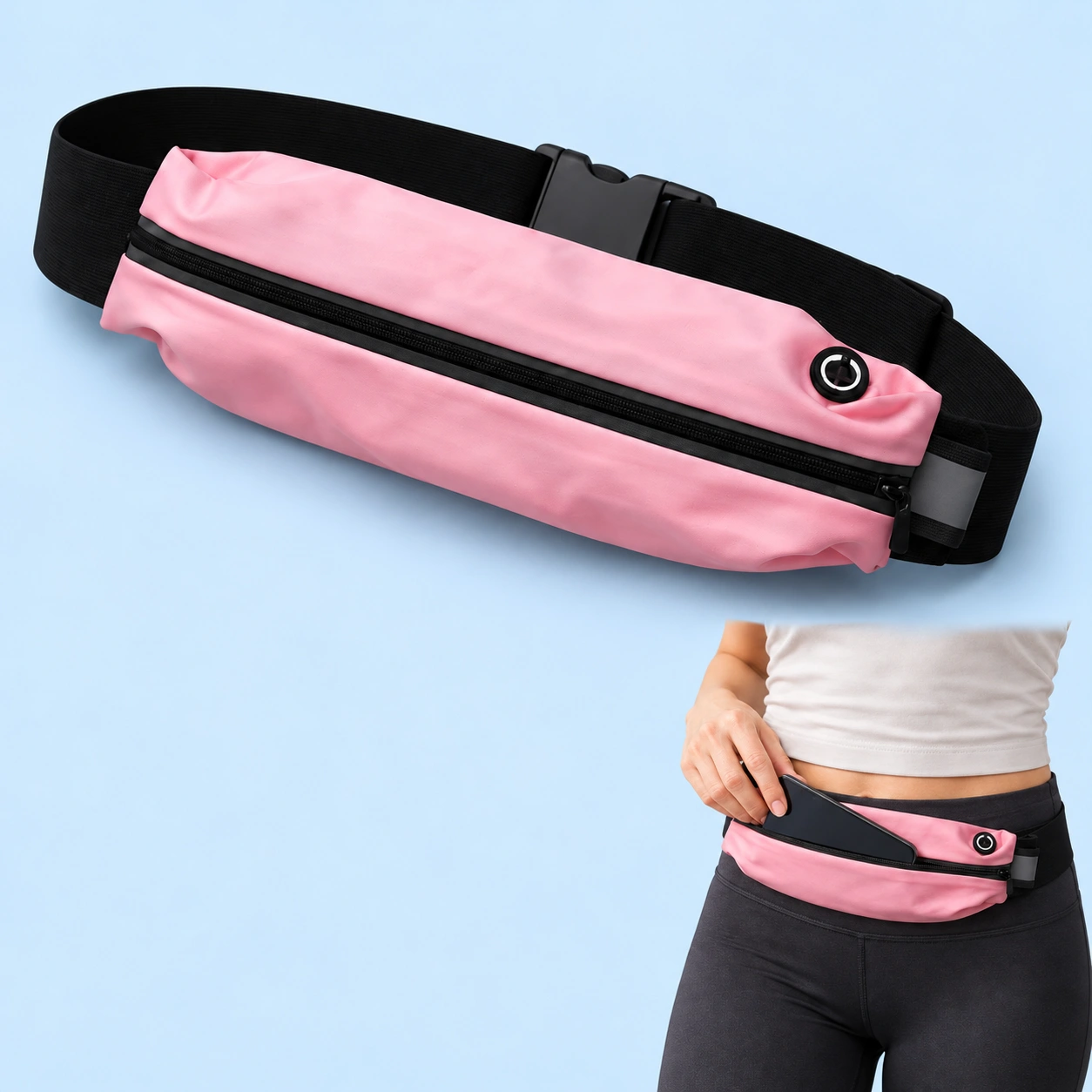 Pastel Pink Slim Single-Pocket Running Phone Belt