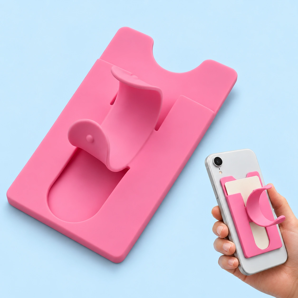 Pink Silicone Card Pocket Phone Stand