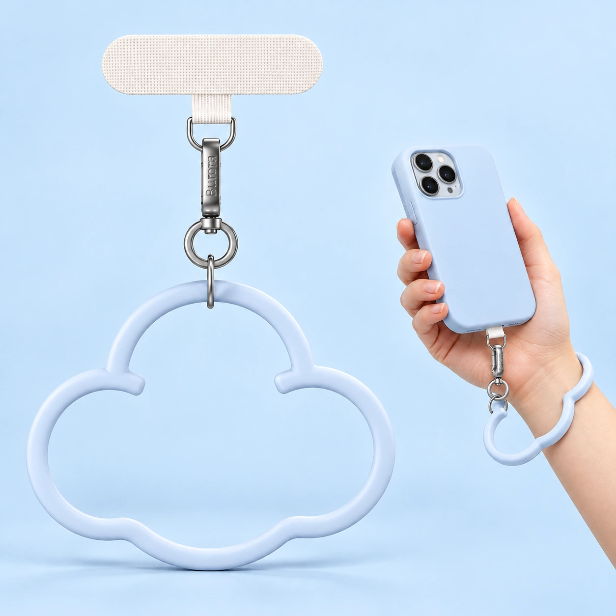 Pale Blue Cloud Wrist Phone Lanyard
