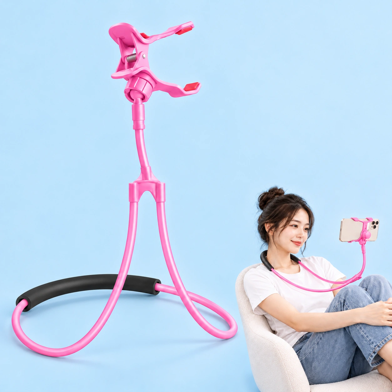 Pink Flexible Neck Phone Holder