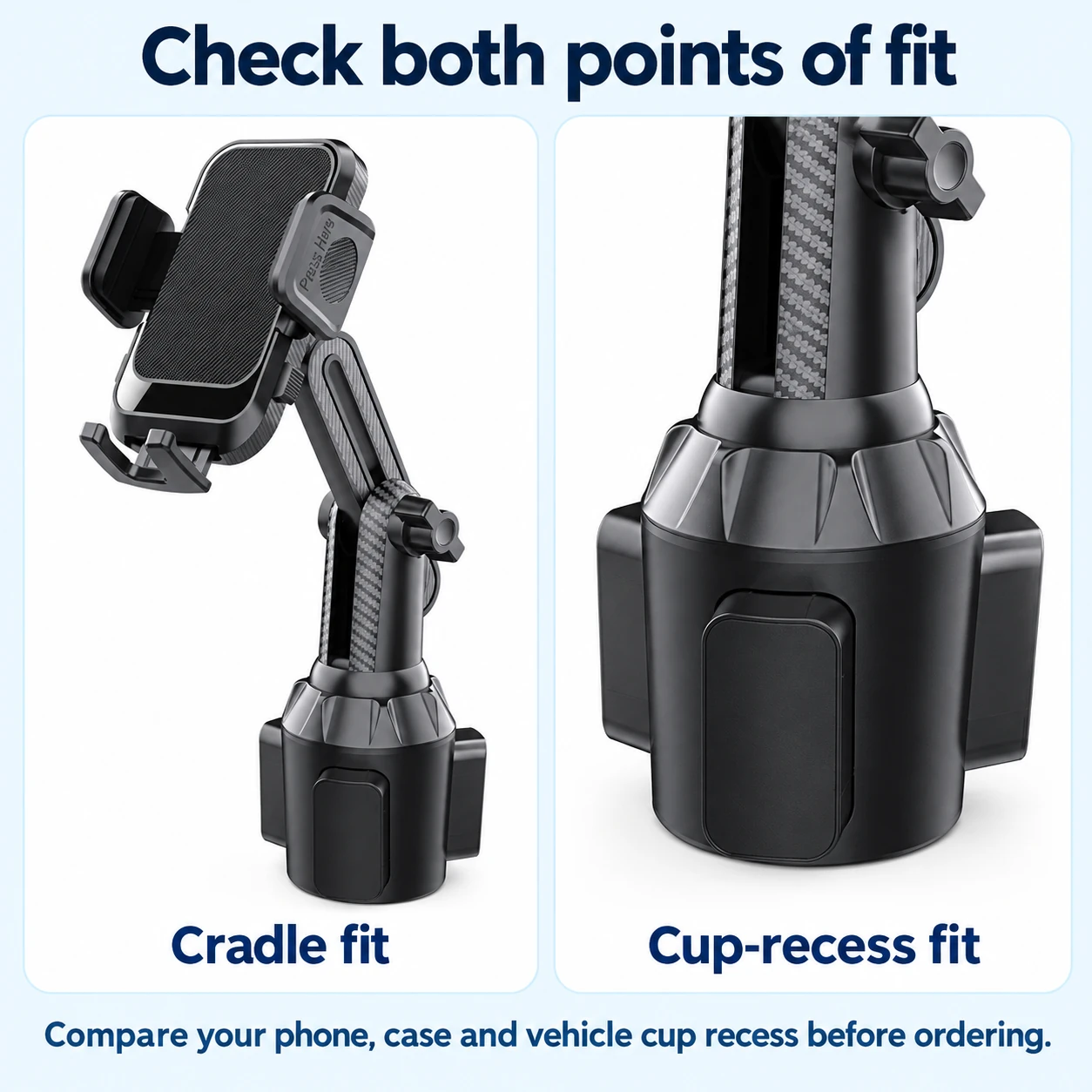 Adjustable Cup Holder Phone Mount — Black — component or surface guide