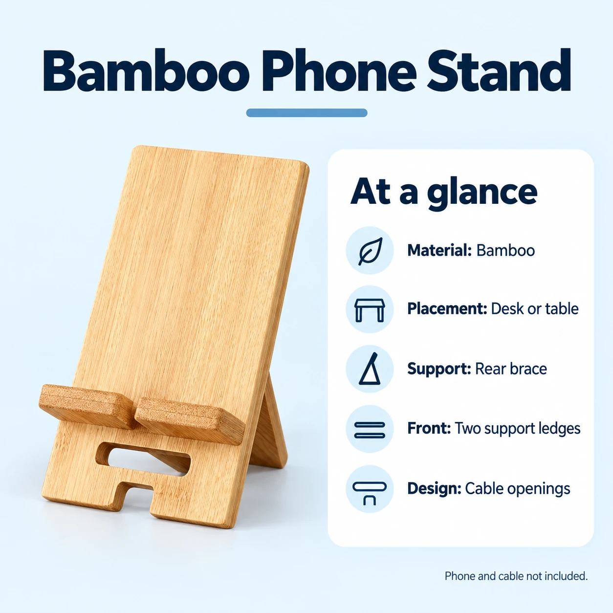 Bamboo phone stand construction and material details