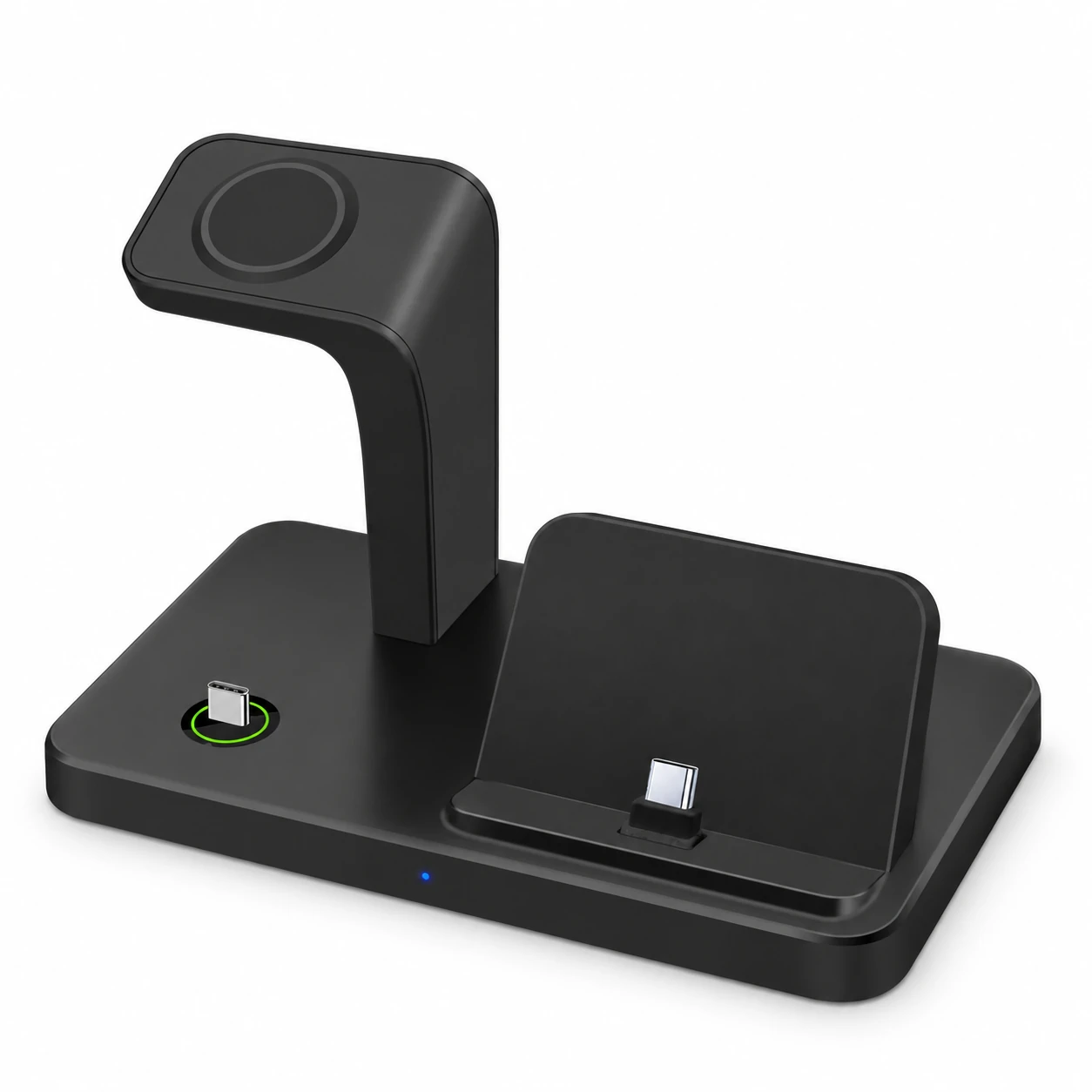 Black Dual USB-C Phone and Watch Charging Dock — empty product on white