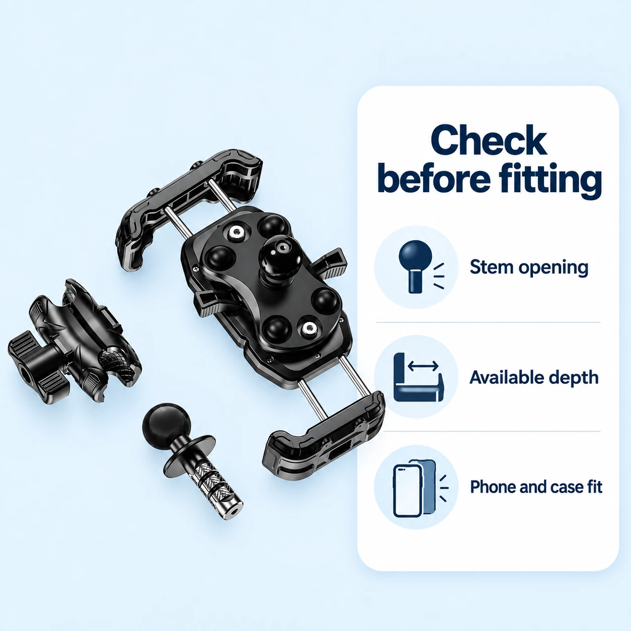 Stem opening, depth and phone-fit checks